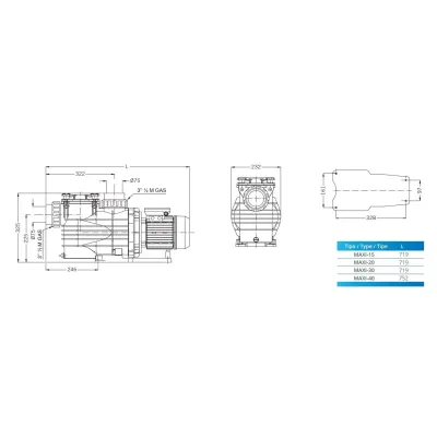 BOMBA PISCINA MAXI 20T 2HP IE3 230/400V 50HZ PSH 