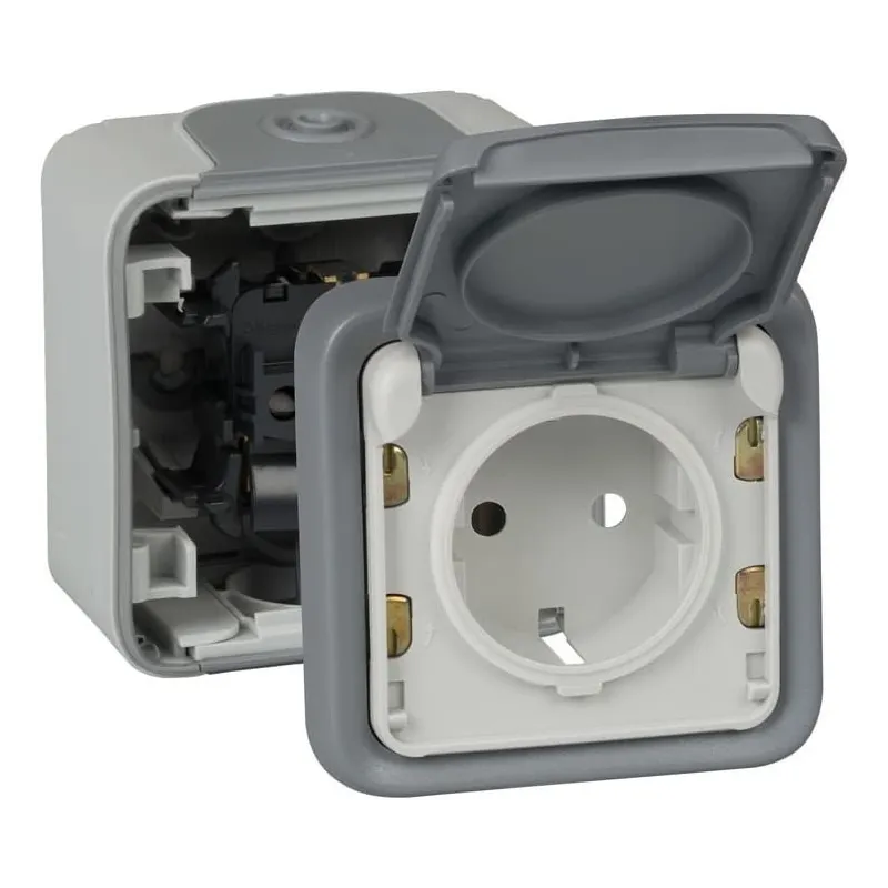 Prise électrique De Surface SCHUCO - 10-16A 250V - Base Blanche - Pour Installation Apparente - Norme Française