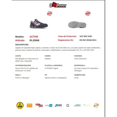 ZAPATO SEGURIDAD ACTIVE RL20066 T-41 U-POWER