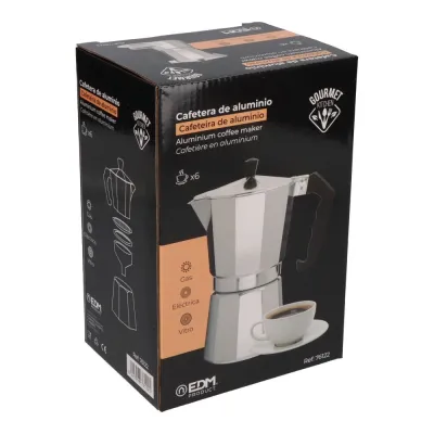 CAFETERA ALUMINIO 6 TAZAS 76122 INDUCCION EDM