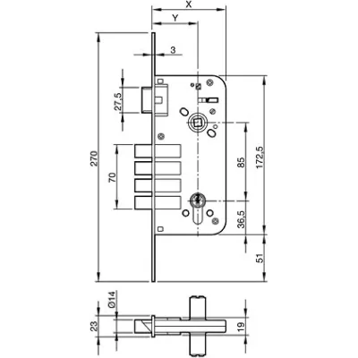 CERRADURA EMBUTIR 810-80 BC 60 ENTRADA 50MM LATON AZBE