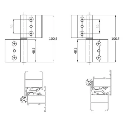 JUEGO BISAGRA 40/20 22093 ALUMINIO NEGRA IZDA.BLISTER