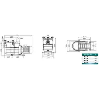 BOMBA PISCINA ND.2-28T 2HP 230/400V 50HZ TRIFASICA PSH