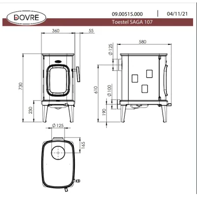 ESTUFA LEÑA SAGA 107/7KW HIERRO FUNDIDO DOVRE