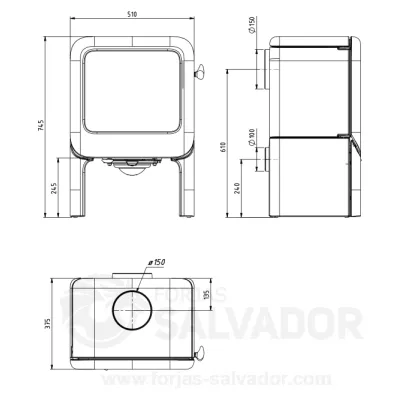 ESTUFA LEÑA ROCK 350 TB 7KW HIERRO FUNDIDO DOVRE