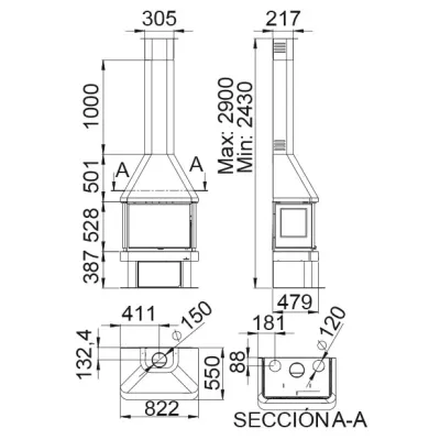 CHIMENEA LISBOA-3C VISION C/TURBINA Y CRISTAL VISION BRONPI