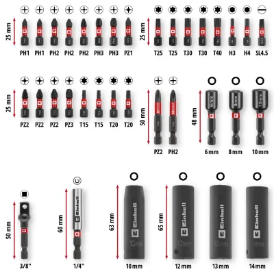 Juego de 35 puntas y vasos de impacto surtidos 49109230 EINHELL Juego de 35 puntas y vasos de impacto surtidos 49109230 EINHELL