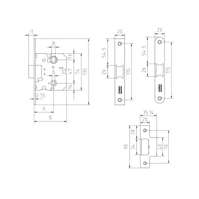 PICAPORTE EMBUTIR 1419R-2-50 LATONADO C/REDONDO MCM