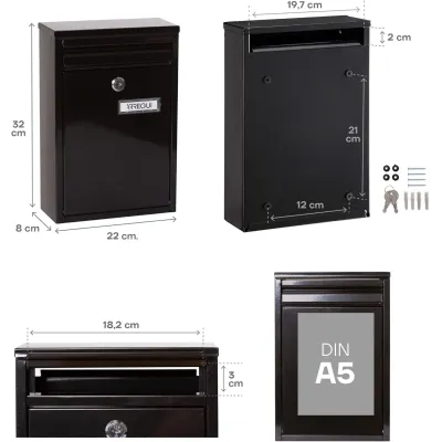 BUZON EXTERIOR ZAGUAN E5754 ACERO GALVANIZADO NEGRO ARREGUI
