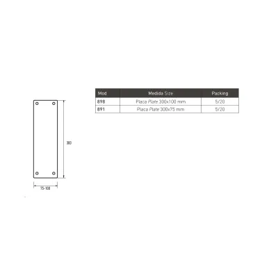 PLACA LISA MOD.891/300X75MM/19MM INOX MHA