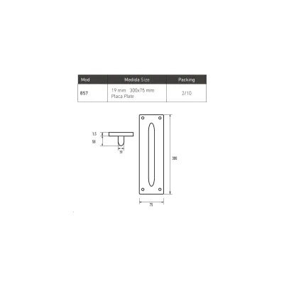 MANILLON C/PLACA MOD.857/300X75MM/19MM INOX MHA