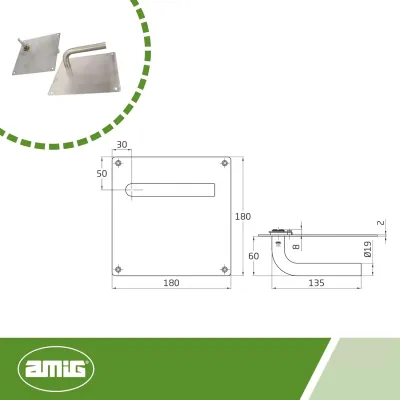 MANILLA C/PLACA 4C 24038 180X180MM INOX 18/8 AMIG