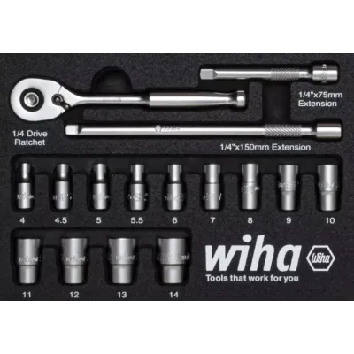 JUEGO DE LLAVES DE CARRACA 44683  DE  1/4  17 PIEZAS  WIHA