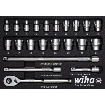JUEGO LLAVES CARRACA 3/8" 44708 CON PLANTILLA ESPUMA 22 PZS WIHA