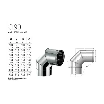 CODO SIMPLE PARED CI90 100mm x 90GRAD ACERO INCOX. AISI 304 20008100 BOFILL