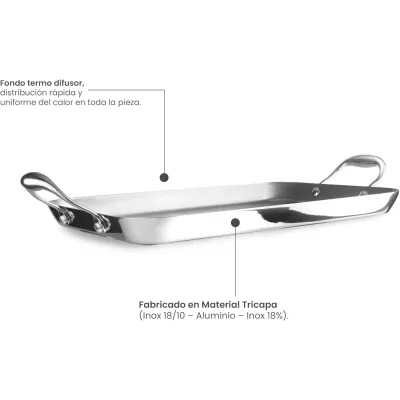 GRILL PLANCHA TRIPLY NATURAL 653638/38X25MM INOX IBILI