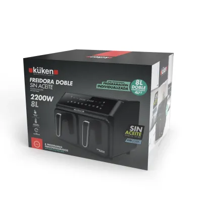 FREIDORA AIRE DOBLE 35376/2200W 8LTS NEGRA KUKEN