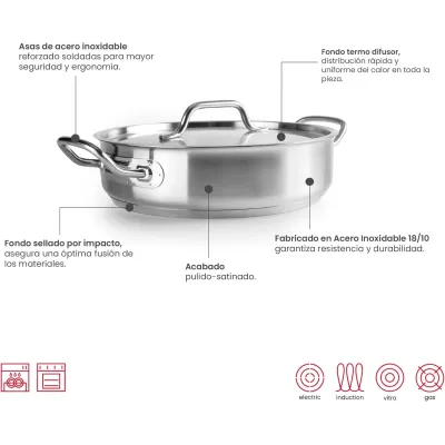GUISERA C/TAPA EBBE 607828/28CM INOX FONDO SELLADO IBILI