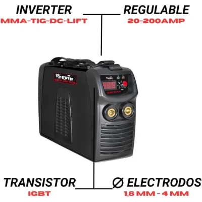 SOLDADOR INVERTER MMA 200A+PANTALLA ELECTRONICA CE-BLACK200PLUS CEVIK