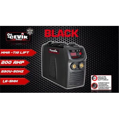 SOLDADOR INVERTER MMA 200A+PANTALLA ELECTRONICA CE-BLACK200PLUS CEVIK