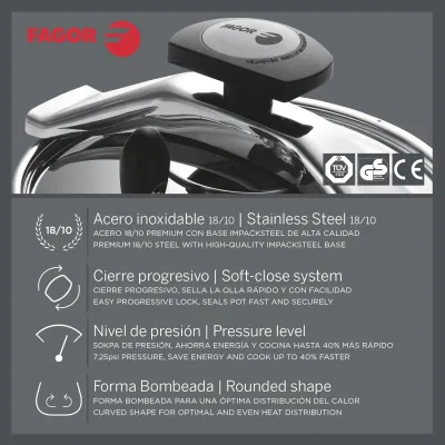 OLLA CLASICA BOMBEADA 8L INOX FAGOR