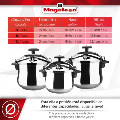 OLLA PRESION STAR BOMBEADA 8LTS INOX MAGEFESA
