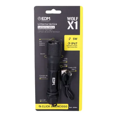 LINTERNA LED TACTICA WOLF 36164/550ML/200ML RECARGABLE EDM 
