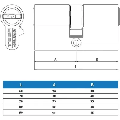CILINDRO SEGURIDAD T60 T655/30x40 R15 LEVA LARGA NIQUELADO TESA