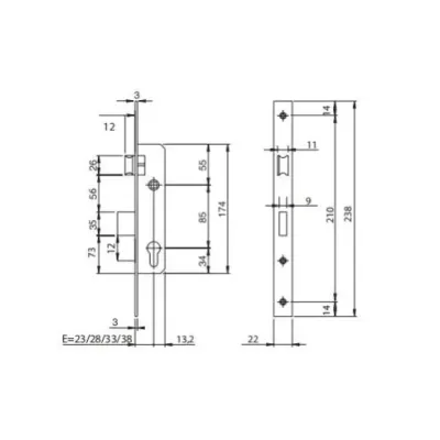 CERRADURA EMB.PALANCA+RESB.741140282 E28 C/CILINDRO INOX ISEO