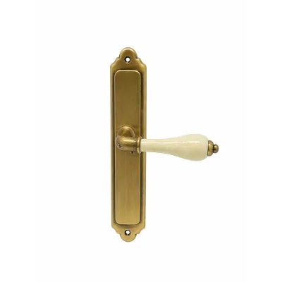 JUEGO MANIVELAS C/PLACA 2720/270mm CER.CRAQUELE LATON BRONCE INGLES BACCO