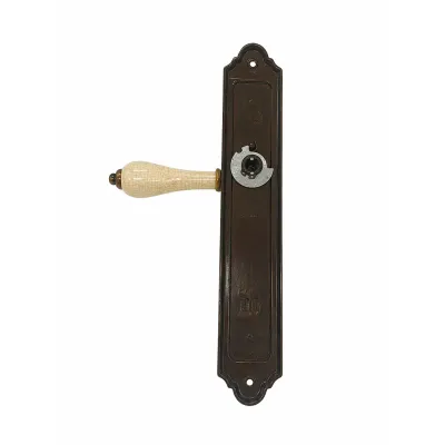 JUEGO MANIVELAS C/PLACA 2720/270mm CER.CRAQUELE LATON BRONCE INGLES BACCO