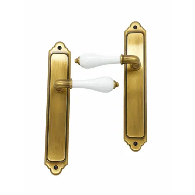 JUEGO MANIVELAS C/PLACA 2720/270mm CER.BLANCA LATON BRONCE INGLES COBA