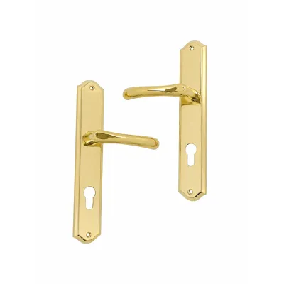 JUEGO MANIVELAS C/PLACA 2400/254mm C-B YALE 85  LATON PVD POLISH BACCO