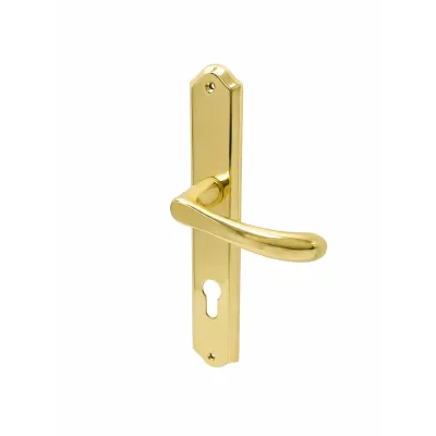 JUEGO MANIVELAS C/PLACA 2400/254mm C-B YALE 85  LATON PVD POLISH BACCO