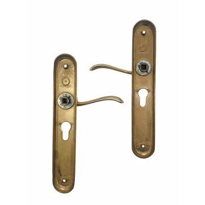 JUEGO MANIVELAS C/PLACA 900/246mm C/B YALE 85 LATON BRILLO SATINADO COBA