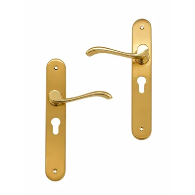 JUEGO MANIVELAS C/PLACA 900/246mm C/B YALE 85 LATON BRILLO SATINADO COBA