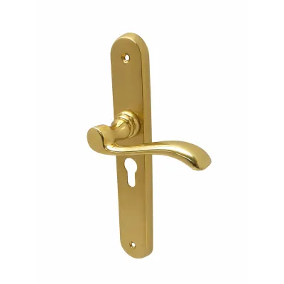 JUEGO MANIVELAS C/PLACA 900/246mm C/B YALE 85 LATON BRILLO SATINADO COBA