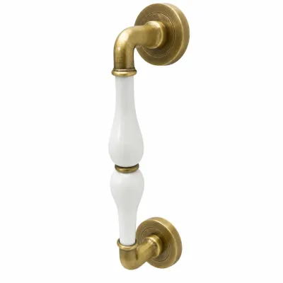MANILLON PUERTA C/ROSETA 4103/264mm CER.BLANCA LATON BRONCE INGLES BACCO