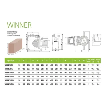 BOMBA PISCINA WINNER 75 T/0,75HP SACI