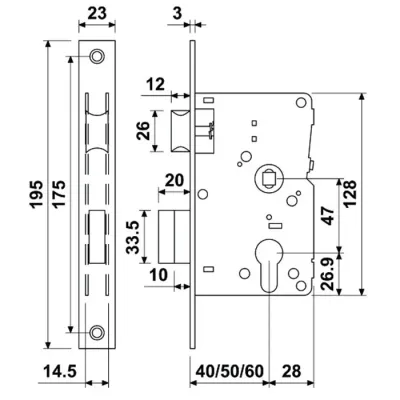 CERRADURA 3510-40-47 C/CILINDRO HL LATON BATON