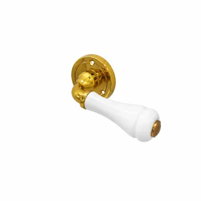 JUEGO MANIVELA C/ROSETA 712/55mm LATON PULIDO BRILLO PORCELANA MANIGRIP