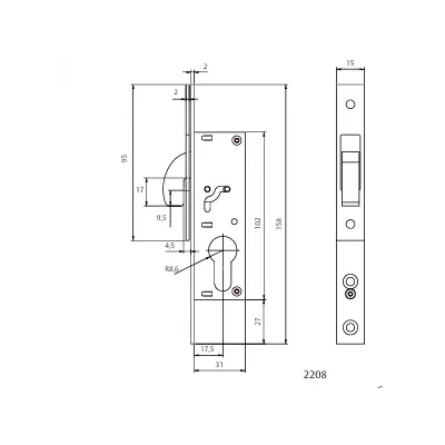 CERRADURA 2208/15/AI C/CILINDRO TESA