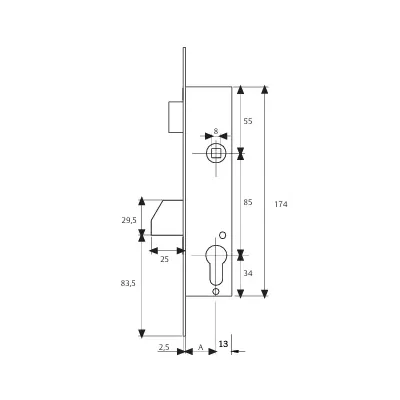 CERRADURA 4210/35/3 C8 R13.2 AI SIN CILINDRO TESA