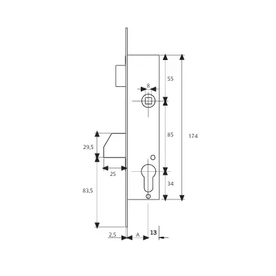 CERRADURA 4210/25/3AI SIN CILINDRO TESA