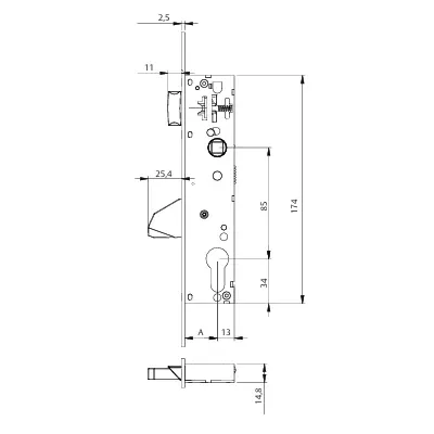 CERRADURA 4210BE/25/3 R13 AI S/CILINDRO TESA