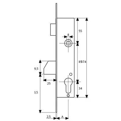 CERRADURA 2210/25/3AI CON CILINDRO TESA