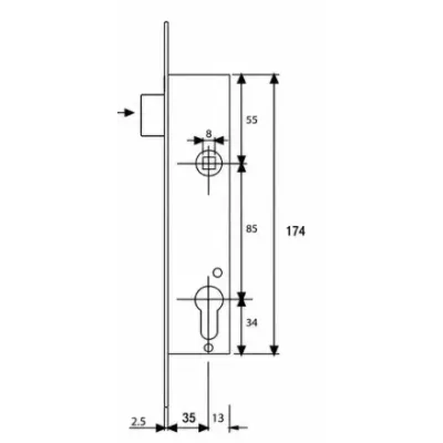 CERRADURA 2219/35/3AI CON CILINDRO TESA