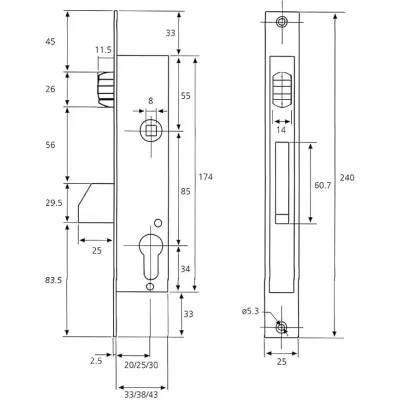 CERRADURA 2216/25/AI  CON CILINDRO TESA