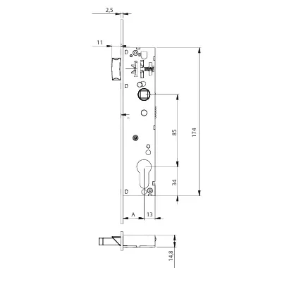 CERRADURA 4210BE/20 R13 AI SIN CILINDRO TESA