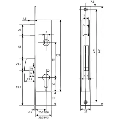 CERRADURA 2240/25/3 CON CILNDRO AI TESA